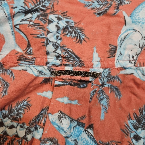 Flyshacker Fishing Shirt M Coral Fish Print Short Sleeve Button Front - Picture 10 of 10
